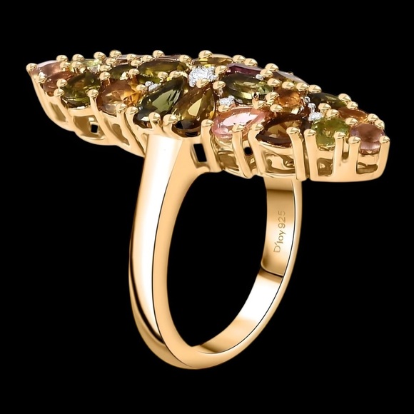 Multi Tourmaline 18k Gold Vermeil Cocktail Ring with Cluster Design MSRP $550 - Picture 3 of 11